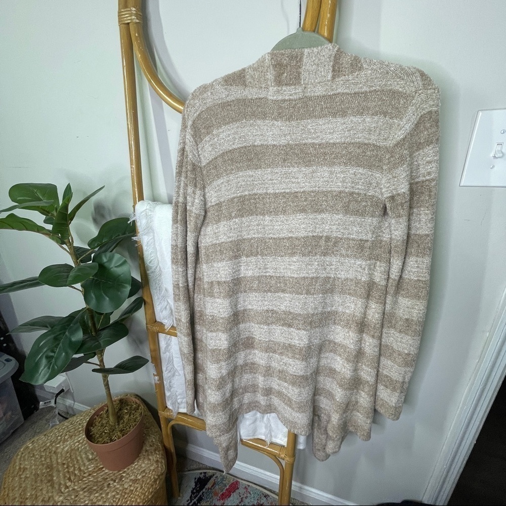 Barefoot Dreams Bamboo Chic Lite Taupe Striped Cardigan sz S/M - Picture 6 of 8